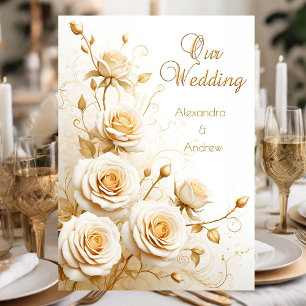 Elegante Hochzeitsfloristik Weiße Rosen Creme Einladung