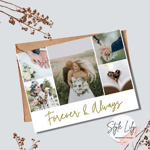 Elegante Hochzeitsfoto-Collage Dankeschön Budget Postkarte