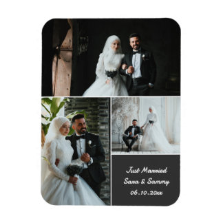 Elegante Hochzeitsfotocollage mit Individuellen Na Magnet