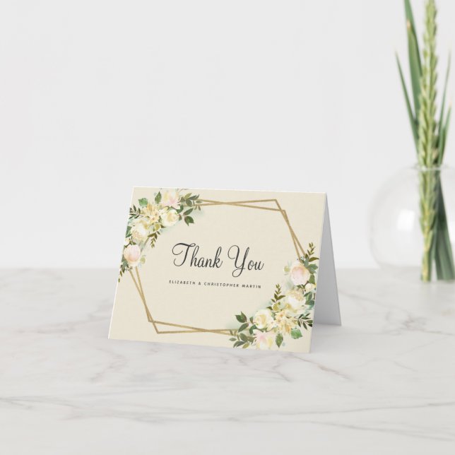 Elegante Hochzeitsgoldrahmen Rose Wasserfarbe Dankeskarte (Vorderseite)