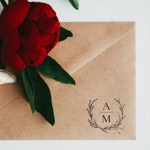 Elegante Hochzeitsinitialen Botanischer Kranz Gummistempel