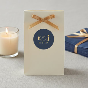 Elegante Hochzeitsinitialen Navyblau Gold ID1312 Runder Aufkleber