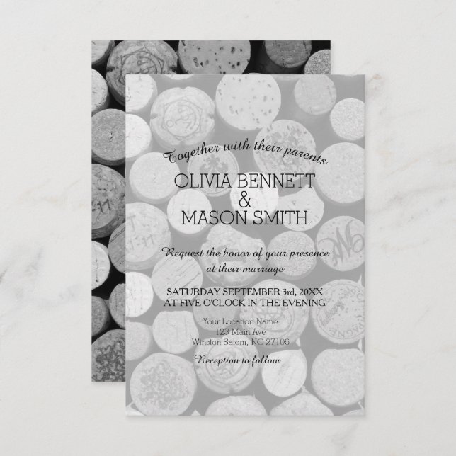 Elegante Hochzeitskarte für Schwarz-Weiß-Wein Einladung (Vorne/Hinten)