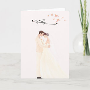 Elegante Hochzeitskarte mit Brautpaar im Aquarell- Karte