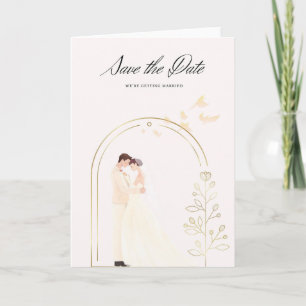 Elegante Hochzeitskarte mit Brautpaar im Aquarell- Karte