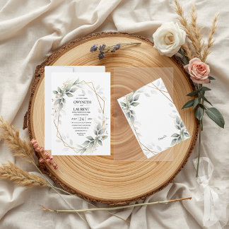 Elegante Hochzeitskarte mit goldener Rahmen-Blatt- Einladung