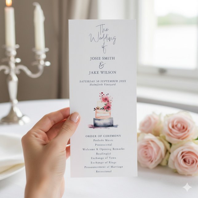 Elegante Hochzeitskarte mit Party-Watercolor Cake Programm (Watercolor pastel wedding cake wedding program.)