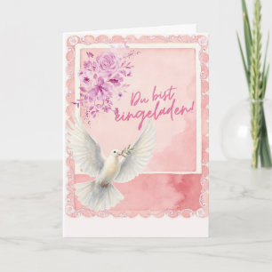 Elegante Hochzeitskarte mit Taube, Pfingstrosen &  Karte