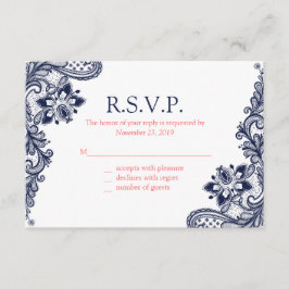 Elegante Hochzeitskarten der Marine und Korallensp RSVP Karte