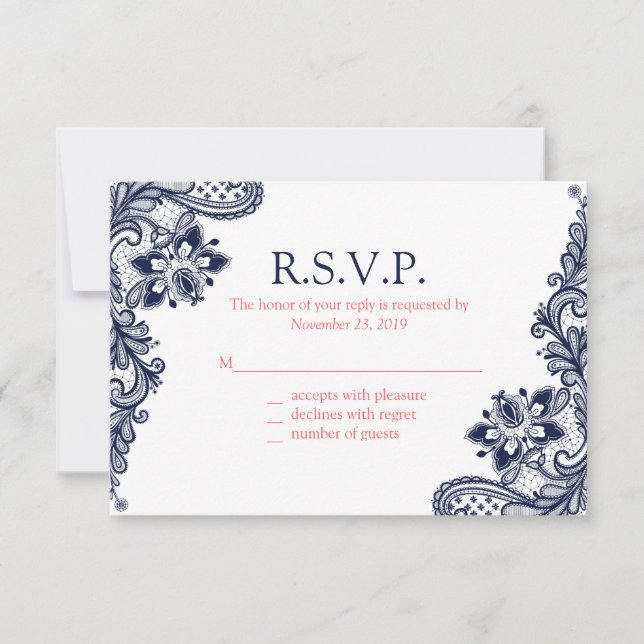 Elegante Hochzeitskarten der Marine und Korallensp RSVP Karte (Vorderseite)