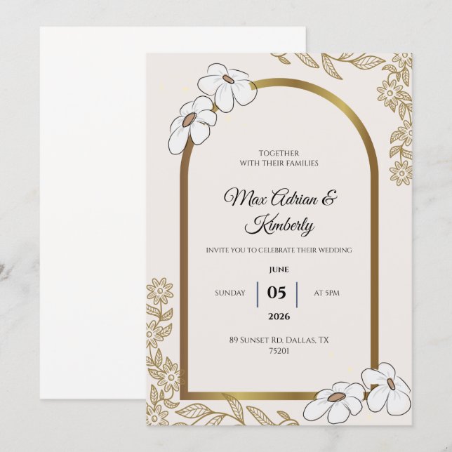 Elegante Hochzeitskarten | Minimalistische Designs Einladung (Vorne/Hinten)