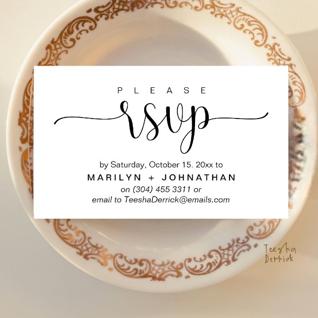 Elegante Hochzeitskarten RSVP per Telefon oder E-M Begleitkarte (Elegant Wedding Invites RSVP via Phone or Email in Black and White)
