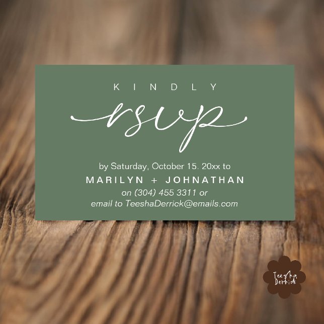 Elegante Hochzeitskarten RSVP per Telefon oder E-M Begleitkarte (Elegant Wedding Invites RSVP via Phone or Email Card in forest sage green)