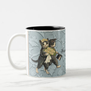 Elegante Hochzeitskatzen in Blau Zweifarbige Tasse