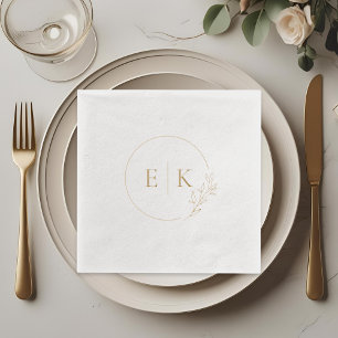 Elegante Hochzeitslogo mit Blattinitialen Servietten Mit Folie
