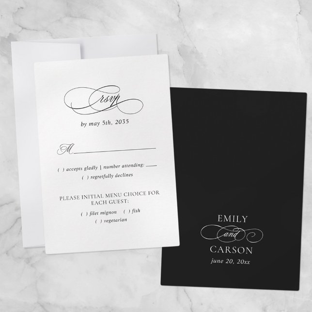 Elegante Hochzeitsmahlzeit Wahl Schwarz & Weiß RSVP Karte (Von Creator hochgeladen)