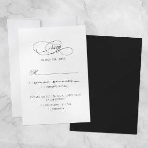 Elegante Hochzeitsmenü-Wahl Modern Schwarz & Weiß RSVP Karte