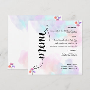 Elegante Hochzeitsmenükarten in Rosa und Blau Menükarte