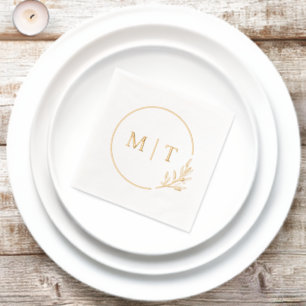 Elegante Hochzeitsmonogramm Grünzeug Blätter Servietten Mit Folie