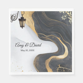 elegante Hochzeitsnapkins in Schwarz und Gold Serviette