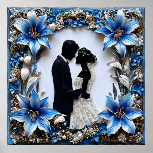 Elegante Hochzeitspaar-Silhouetten Poster