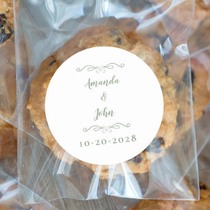 Elegante Hochzeitspaare heißen Sage Green White Runder Aufkleber