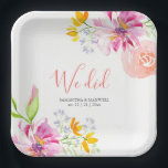 Elegante Hochzeitspapier-Teller Aquarellfarben-Blu Pappteller<br><div class="desc">Die Teller sind mit Aquarellfarben-Blume in Rosa-,  Pfirsich-,  Orange- und Lavendeltönen gestaltet. Die Worte "Wir haben" sind Set in der modernen Schriftzeichen-Typografie. Eine botanische Wahl für Hochzeiten,  ein Probe-Dinner oder ein elopiertes Party. Weitere Designs wie diesen besuchen www.zazzle.com/dotellabelle Einzigartige Aquarellkunst von Victoria Grigaliunas von Do Tell A Belle.</div>