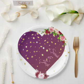 Elegante Hochzeitspapierteller Purple Heart mit Go Pappteller