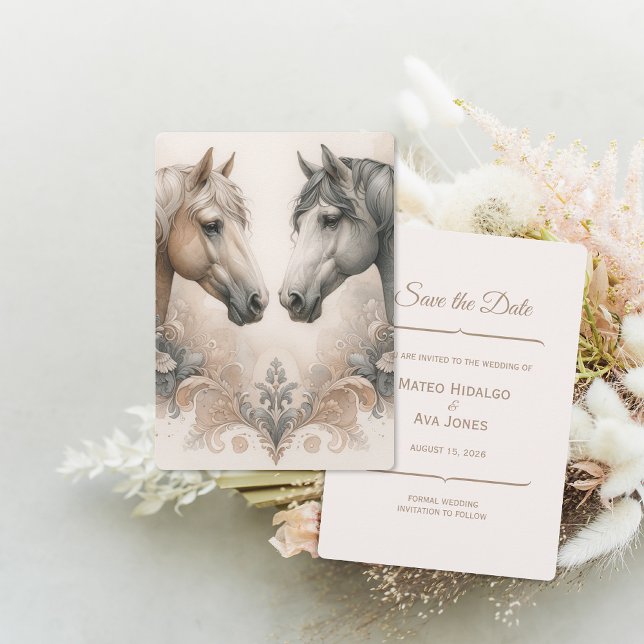 Elegante Hochzeitspferde Save the Date (Elegant Horses Wedding Save The Date (front and back))