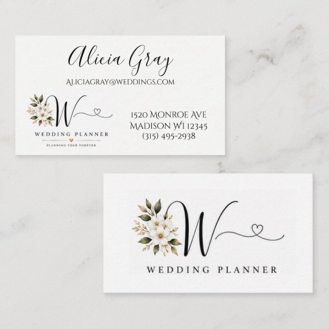 Elegante Hochzeitsplaner Visitenkarte (Vorne/Hinten)