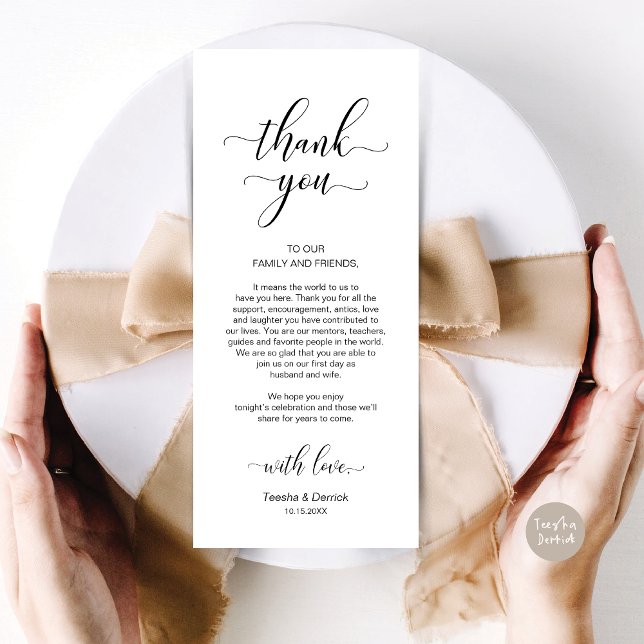 Elegante Hochzeitsplatteinstellung Dankeschön Kart Programm (Wedding Dinner Place Setting Thank You Card, in Modern Classy, Black and White)
