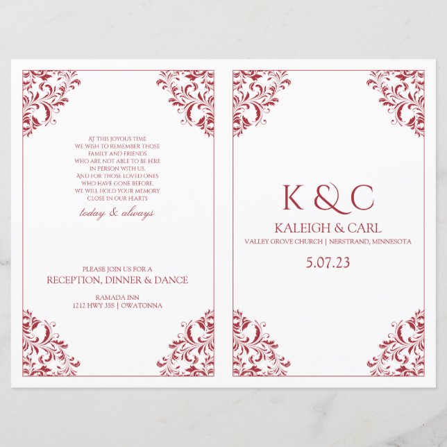 Elegante Hochzeitsprogramme - Faltbuch - Rot (Vorderseite)