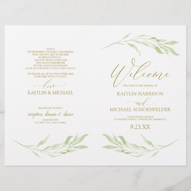 Elegante Hochzeitsprogramme für Reben und Gold (Vorderseite)
