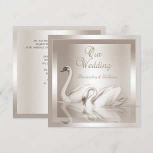 Elegante Hochzeitsschwäne Damast Cremeweiß Einladung