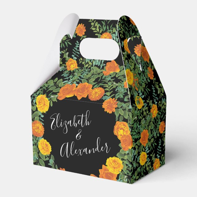 Elegante Hochzeitsschwarz und orange Rose Geschenkschachtel (Vorderseite)