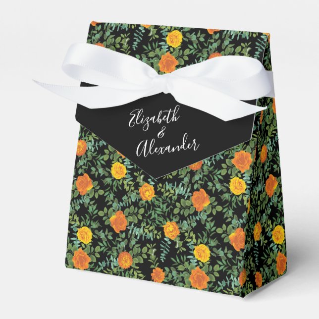Elegante Hochzeitsschwarz und orange Rose Geschenkschachtel (Vorderseite)