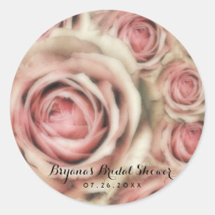 Elegante Hochzeitsshower-Geschenke mit rosa Rosen Runder Aufkleber