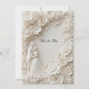 🌸 Elegante Hochzeitssilhouette Elfenbeinfarbene B Einladung