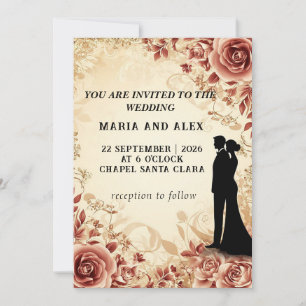 Elegante Hochzeitssilhouette inmitten von Blumende Einladung