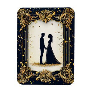 Elegante Hochzeitssilhouette mit aufwendigem golde Magnet