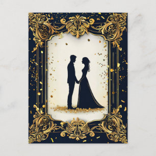 Elegante Hochzeitssilhouette mit aufwendigem golde Postkarte