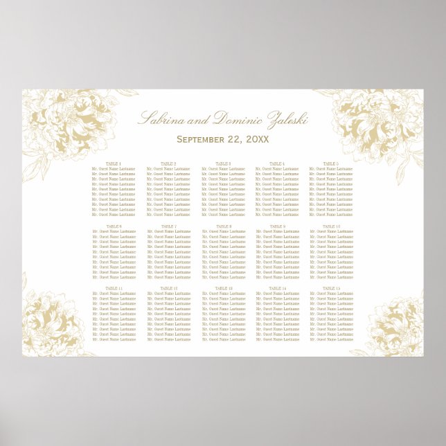 Elegante Hochzeitssitze aus Gold Peony Poster (Vorne)