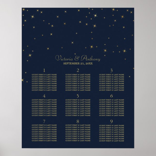 Elegante Hochzeitsstars für die Marine und Gold Fa Poster (Vorne)