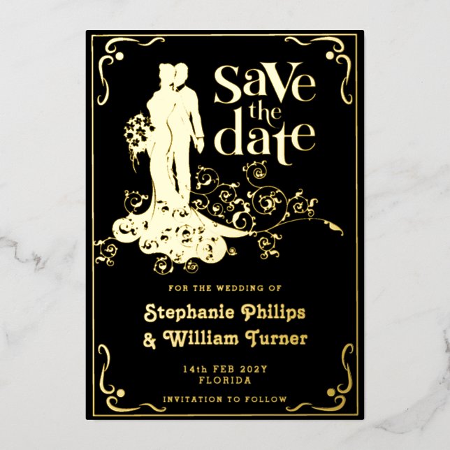Elegante Hochzeitsstiftung Save the Date Folieneinladung (Vorderseite)