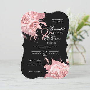 Elegante Hochzeitsstimmung Rose Goldene Flora und Einladung