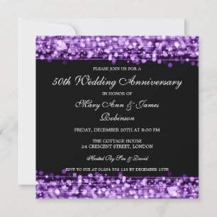 Elegante Hochzeitstag-Feier funkelt violett Einladung