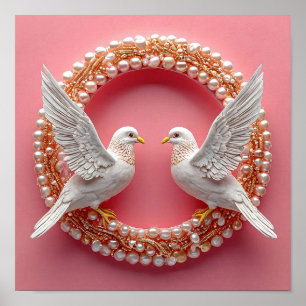 Elegante Hochzeitstauben Liebessymbol Romantische Poster