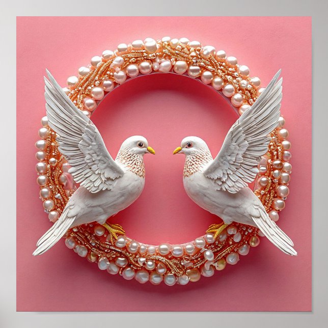 Elegante Hochzeitstauben Liebessymbol Romantische  Poster (Vorne)
