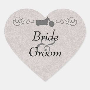 Elegante Hochzeitsticker für Bikerpaare Herz-Aufkleber
