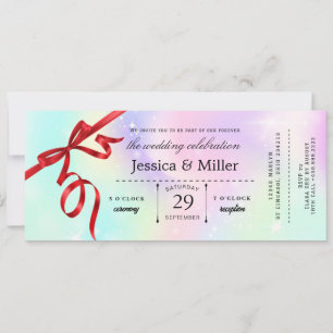 Elegante Hochzeitsticket-Einladung mit rotem Band Einladung
